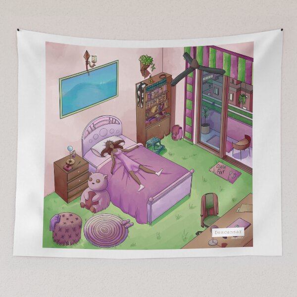 Item preview, Girl resting in pink room designed and sold by croscreates.