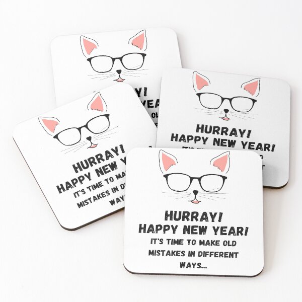 Item preview, Cute Cat Wearing Ssunglasses Illustration, Hurray! Happy New Year! It's time to make old mistakes in different ways  designed and sold by The-Muse.