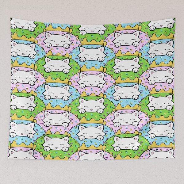 Item preview, Cute happy white cats eating yummy looking donuts designed and sold by Purr95.