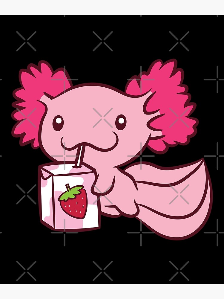 Discover Axolotl Drinking Strawberry Milk Funny Axolotl Premium Matte Vertical Poster
