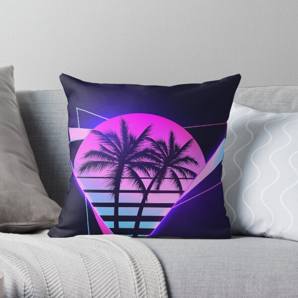 80s Retro Miami Neon Vaporwave Aesthetic Sunset Throw Pillow