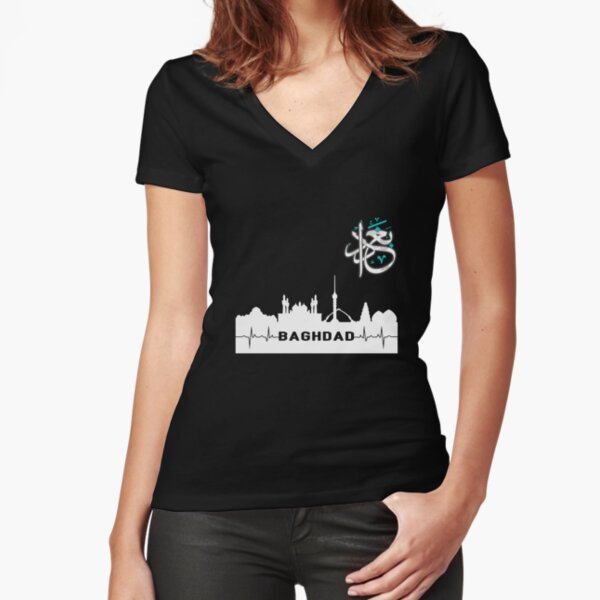 Baghdad city,Iraq,Iraq map,Iraq Flag,Flag of Iraq. Fitted V-Neck T-Shirt