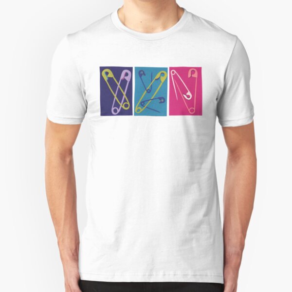 Multiple Safety Pins - Teal, Purple, and Pink Slim Fit T-Shirt