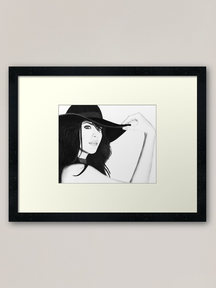 Thumbnail 2 of 7, Framed Art Print, STYLE Pencil Drawing of Liv with Hat designed and sold by InmaVassar.