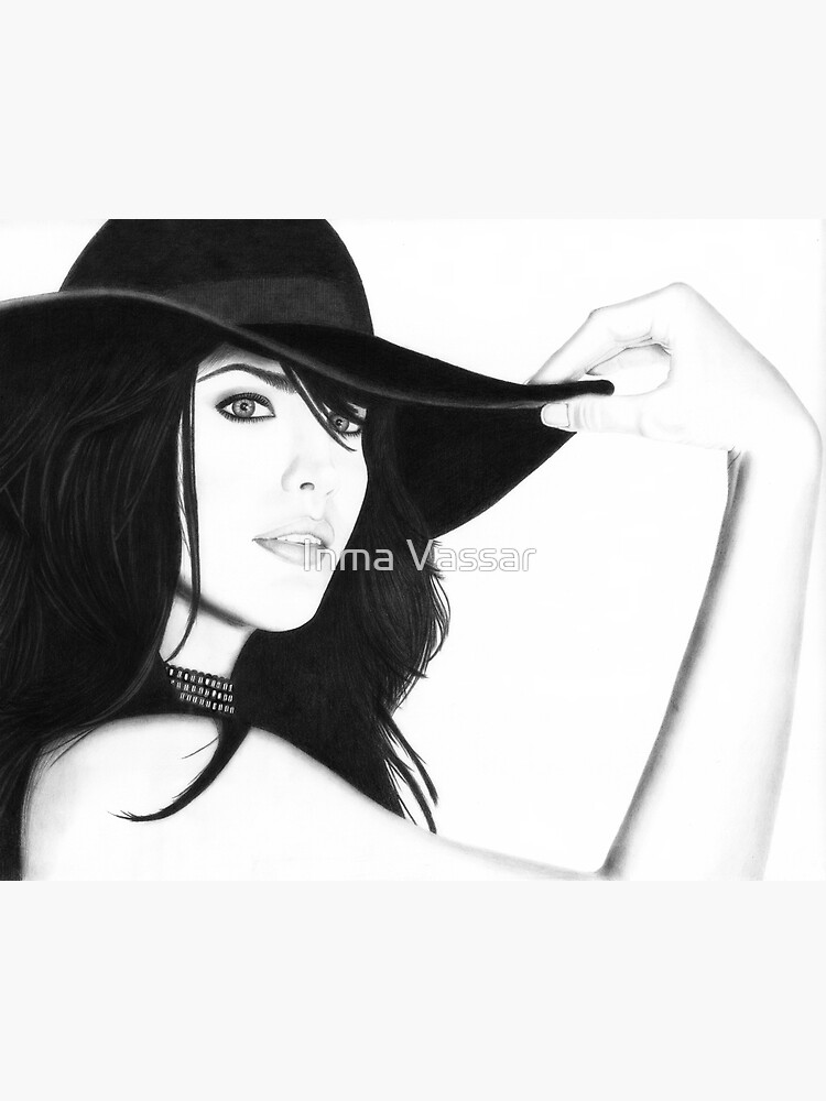 Thumbnail 7 of 7, Framed Art Print, STYLE Pencil Drawing of Liv with Hat designed and sold by InmaVassar.