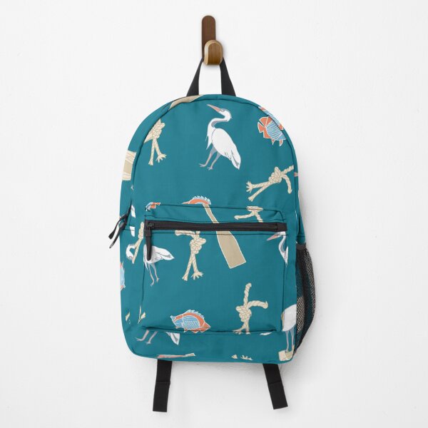 Item preview, Nautical theme seamless pattern with sailboat, fishes and stork on sea blue background. designed and sold by RosebudTextilesArt.
