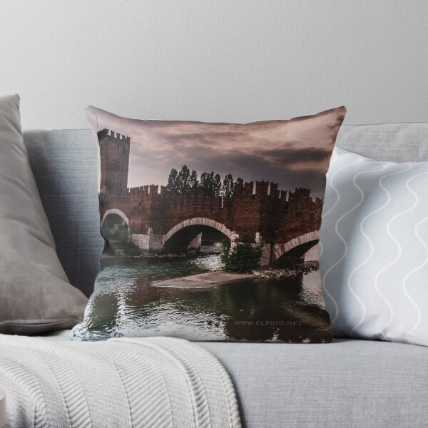 Castlevecchio Bridge, Verona, Italy Throw Pillow