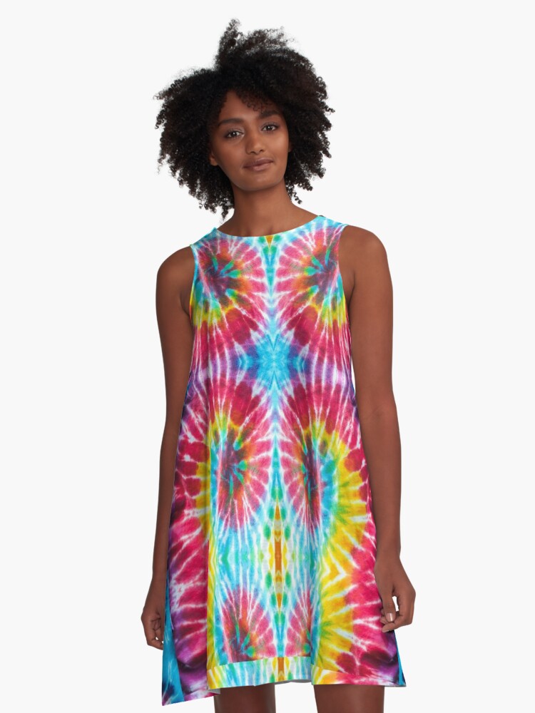 TIE DYE LOVE HIPPIE STYLE A Line Dress