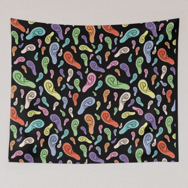 Item preview, Outer Ear Anatomy Pattern (Black Background) designed and sold by StacyAnnDesigns.