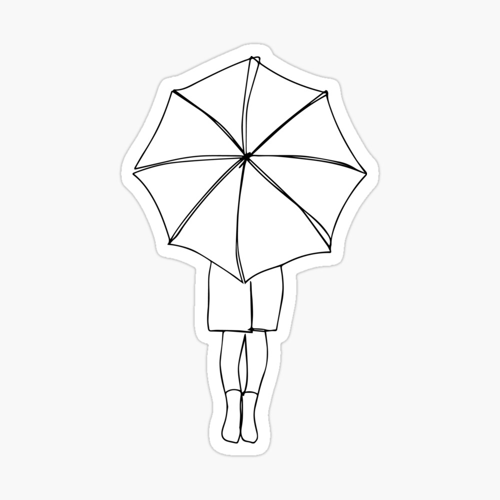Woman with Umbrella Line Art - Woman Holding Umbrella - Under the Umbrella