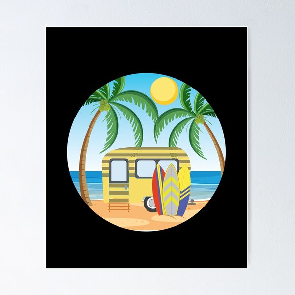 Item preview, yellow van with surfboard  designed and sold by KElife.