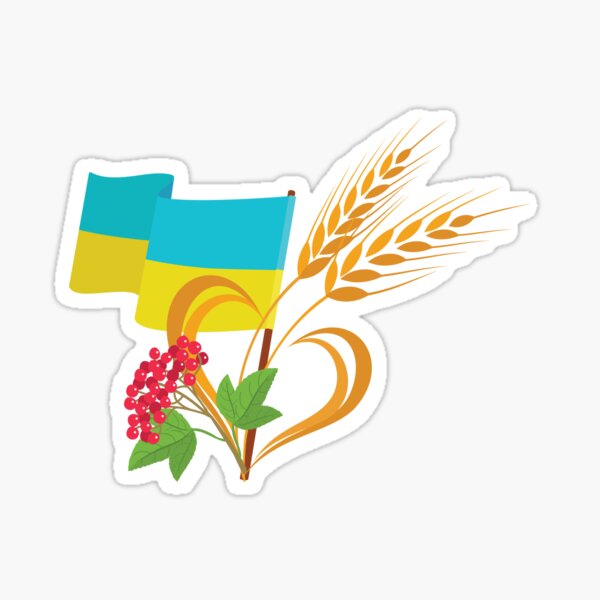 Ukrainian symbols. Zhito, prapor ta kalyna. Wheat, flag and viburnum Sticker