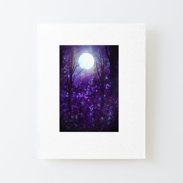 Under the Moon - Digital Watercolor Night Forest Canvas Mounted Print