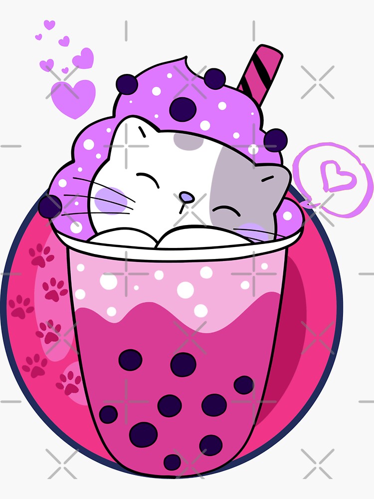 Kawaii Japanese Anime Cat Bubble Tea - Neko Kitty Drawing by DNT