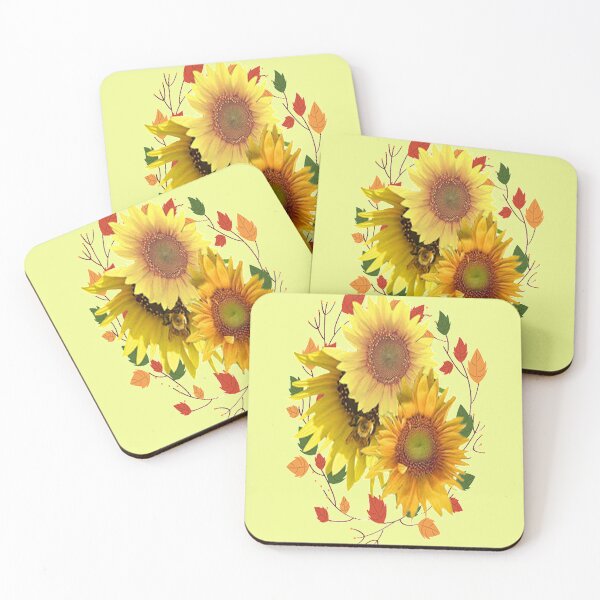 Item preview, Sunflowers and Autumn Leaves, Sunflower  bib flower , boho floral cute design inspired by nature designed and sold by Adri Barnard.
