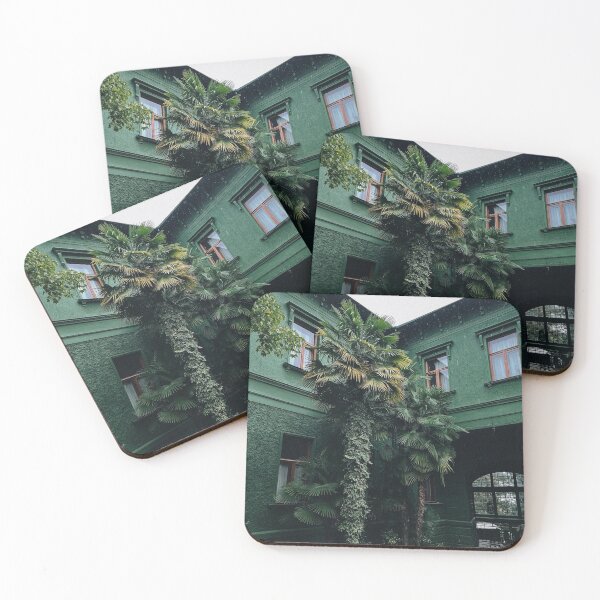 Item preview, Green house in front of green trees with sunflowers designed and sold by class01.