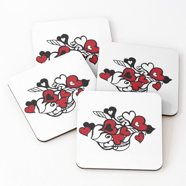 Item preview,  Lovely Geometric Red Heart Pattern in white background and black outline designed and sold by jeanyun48.