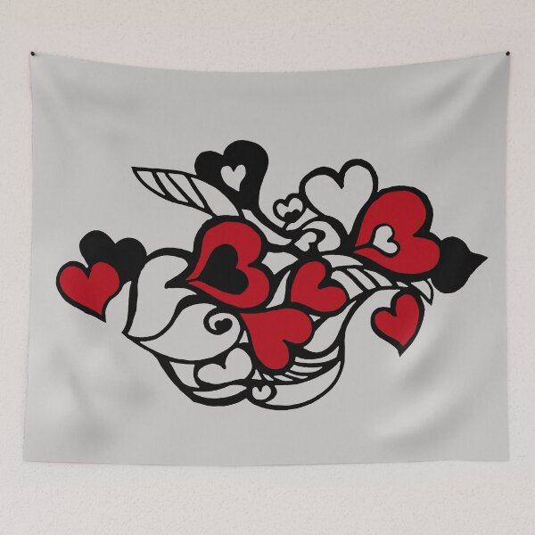 Item preview,  Lovely Geometric Red Heart Pattern in white background and black outline designed and sold by jeanyun48.