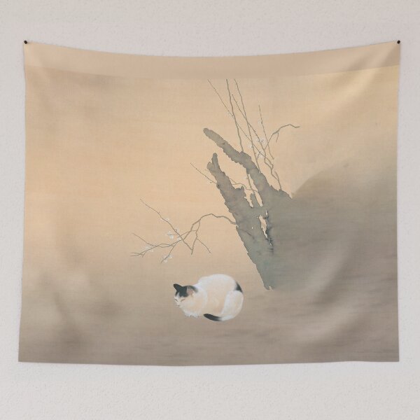 Item preview, Cat sleeping near a cherry blossom tree - shunso japanese artist designed and sold by Byfab.