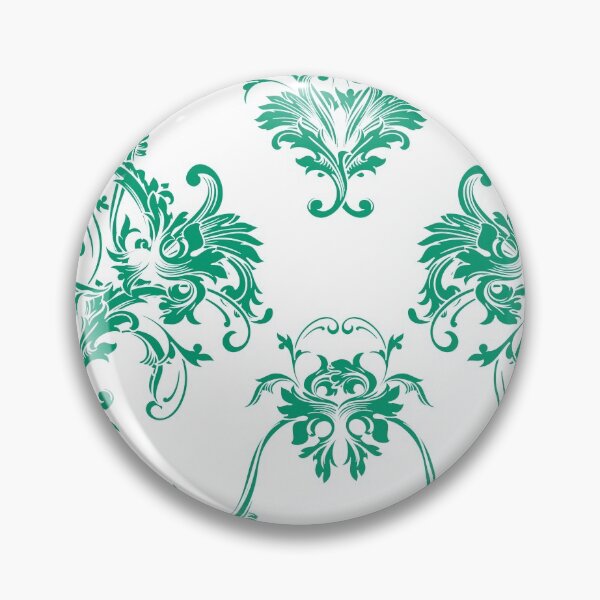 Artikelvorschau, Green and White Damask Scroll Pattern Pairs Dunn and Edwards 2022 Trending Color Rain Forest DE5684 entworfen und verkauft von ColorOfTheYears.