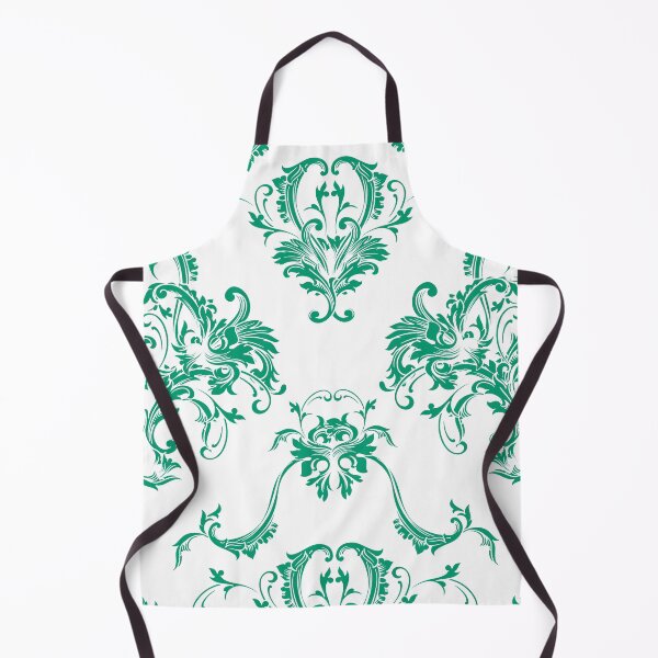 Artikelvorschau, Green and White Damask Scroll Pattern Pairs Dunn and Edwards 2022 Trending Color Rain Forest DE5684 entworfen und verkauft von ColorOfTheYears.