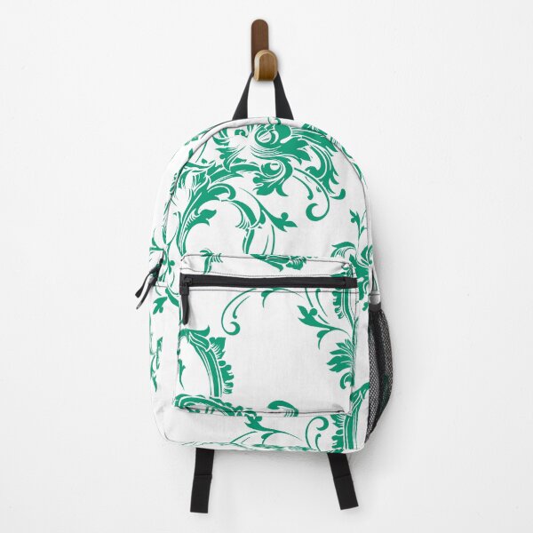 Artikelvorschau, Green and White Damask Scroll Pattern Pairs Dunn and Edwards 2022 Trending Color Rain Forest DE5684 entworfen und verkauft von ColorOfTheYears.