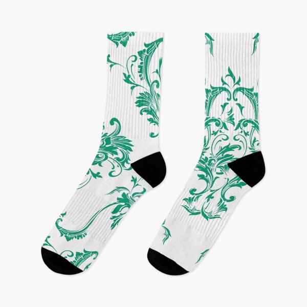 Artikelvorschau, Green and White Damask Scroll Pattern Pairs Dunn and Edwards 2022 Trending Color Rain Forest DE5684 entworfen und verkauft von ColorOfTheYears.