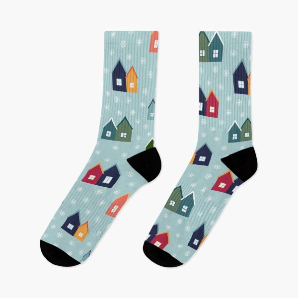 Artikelvorschau, Snowy Christmas Village on Teal entworfen und verkauft von meggydesigns.