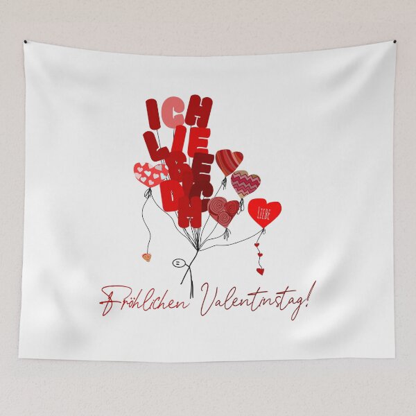Item preview, "Fröhlichen Valentinstag!" and man holding balloons designed and sold by MC Art Studio.