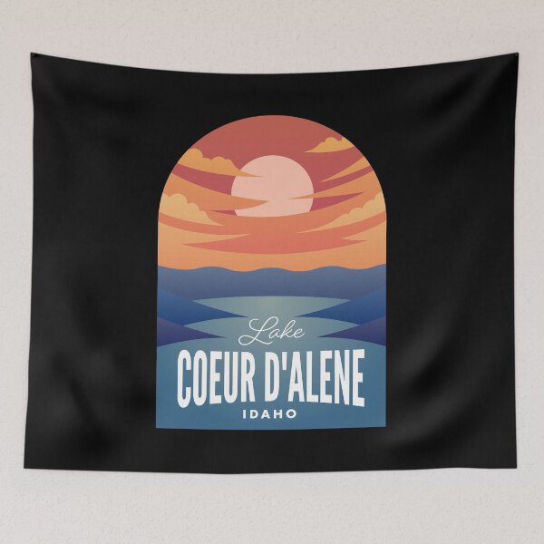 Aperçu de l'œuvre Lake Coeur D'Alene Lake ID Retro Sunset créée et vendue par HalpinDesign.