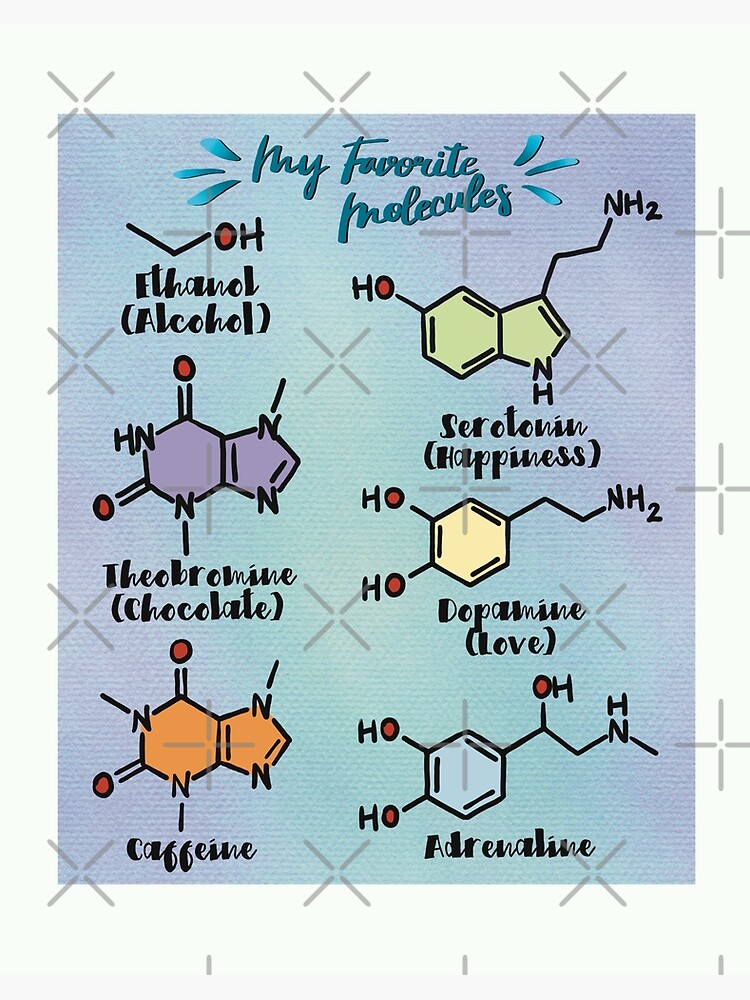 Chemistry is awesome- My Favorite Molecules (new): caffeine, adrenaline,  chocolate, happiness, love, alcohol Art Board Print for Sale by  LiLohaveaplan