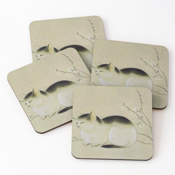 Item preview, Cat sleeping on a cherry blossom tree branch - shunso japanese artist designed and sold by Byfab.