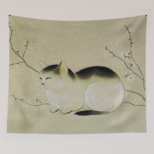 Item preview, Cat sleeping on a cherry blossom tree branch - shunso japanese artist designed and sold by Byfab.