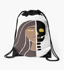 Girl With Skull Face Drawstring Bag