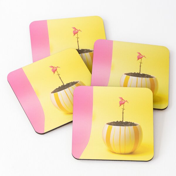 Item preview, pink leaf plant on yellow background designed and sold by Nikoleta Vukovic.