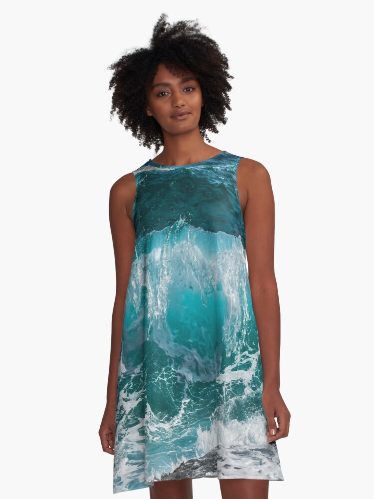 Blue Ocean Waves Crashing Movement | A-Line Dress