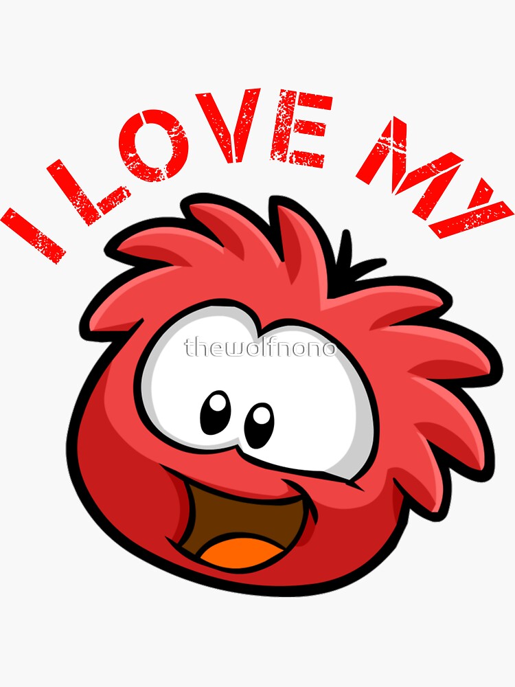 I Love Puffle Cute Puffles Funny Puffle Red Puffle Sticker By Thewolfnono Redbubble
