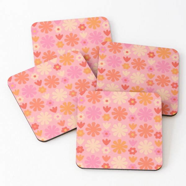 Item preview, Scandi Floral Grid Retro Flower Pattern Pink Orange Cream  designed and sold by kierkegaard.