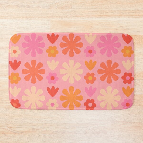 Item preview, Scandi Floral Grid Retro Flower Pattern Pink Orange Cream  designed and sold by kierkegaard.