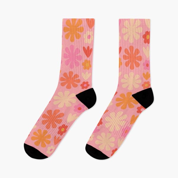 Item preview, Scandi Floral Grid Retro Flower Pattern Pink Orange Cream  designed and sold by kierkegaard.