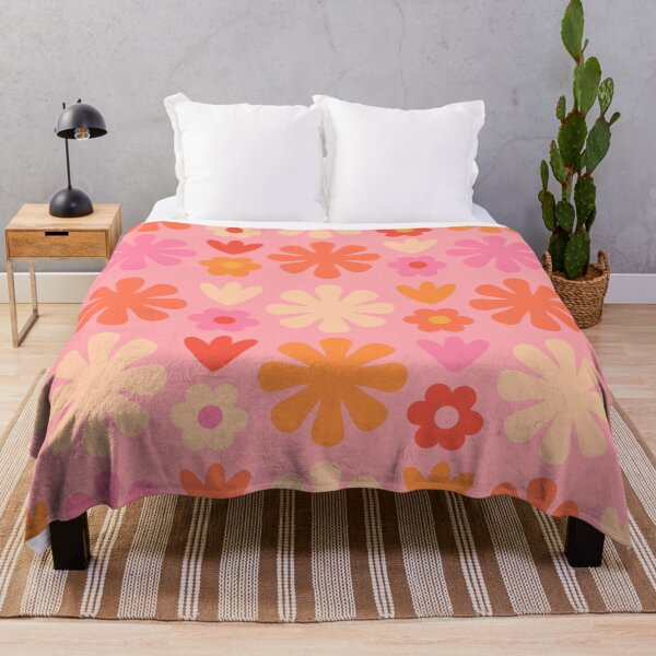 Item preview, Scandi Floral Grid Retro Flower Pattern Pink Orange Cream  designed and sold by kierkegaard.