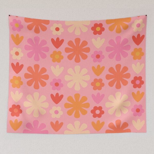 Item preview, Scandi Floral Grid Retro Flower Pattern Pink Orange Cream  designed and sold by kierkegaard.