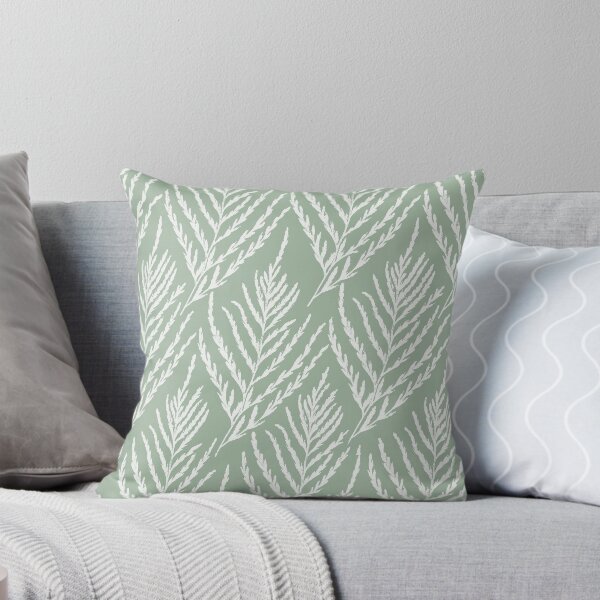 Cottage Life Mint Green Fern Leaves Throw Pillow