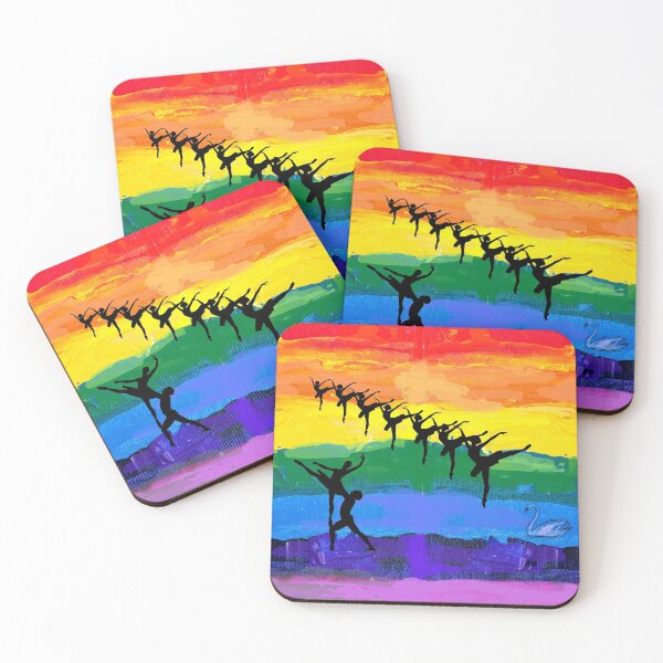 Item preview, Swan lake - ballet dancer figures in rainbow colors background designed and sold by simonayoshida.
