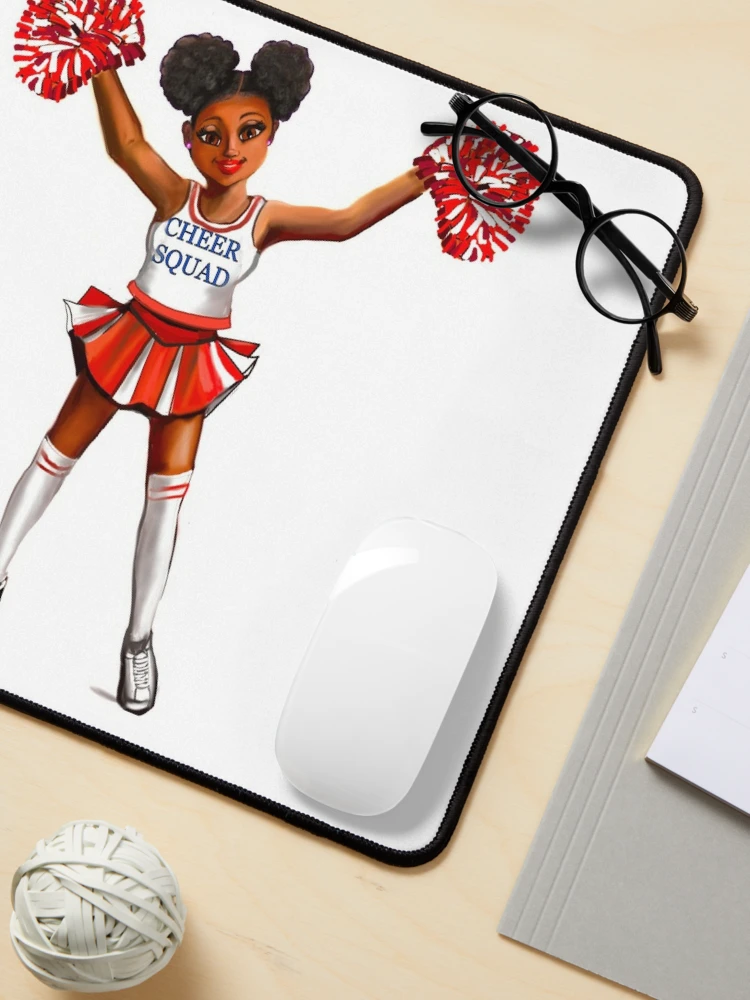 Inspirational motivational affirmation Cheer leader with Pom poms - Cheer  Squad - anime girl cheerleader with Afro hair in puffs, brown eyes and dark