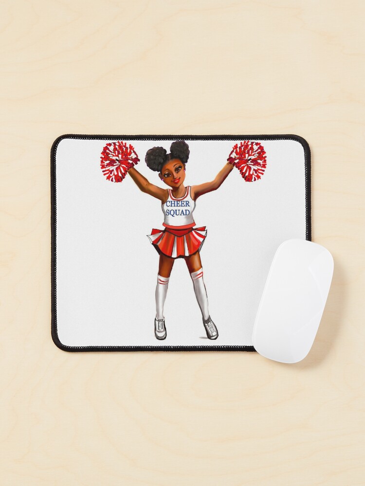 black anime girl cheerleader #002 with Afro hair in puffs, dimples