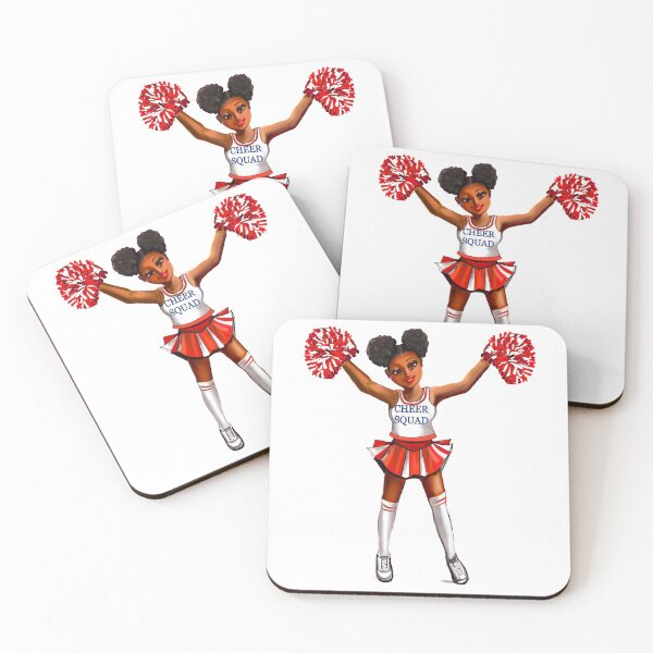 Item preview, Inspirational motivational affirmation Cheer leader with Pom poms - Cheer Squad - anime girl cheerleader with Afro hair in puffs, brown eyes and dark brown skin side profile. Hair love ! designed and sold by Artonmytee.