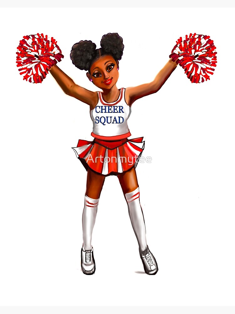 Inspirational motivational affirmation Cheer leader with Pom poms - Cheer  Squad - anime girl cheerleader with Afro hair in puffs, brown eyes and dark  brown skin side profile. Hair love ! Art