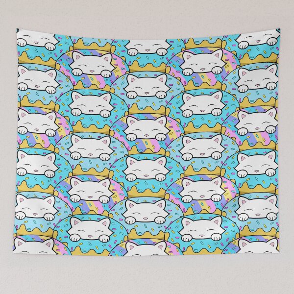Item preview, Cute happy white cats eating yummy looking donuts pattern designed and sold by Purr95.