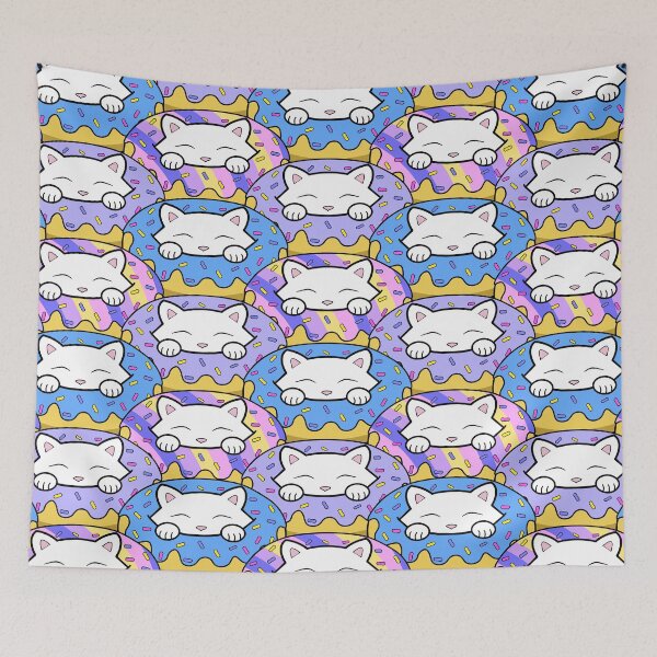 Item preview, Cute happy white cats eating yummy looking donuts Pattern designed and sold by Purr95.